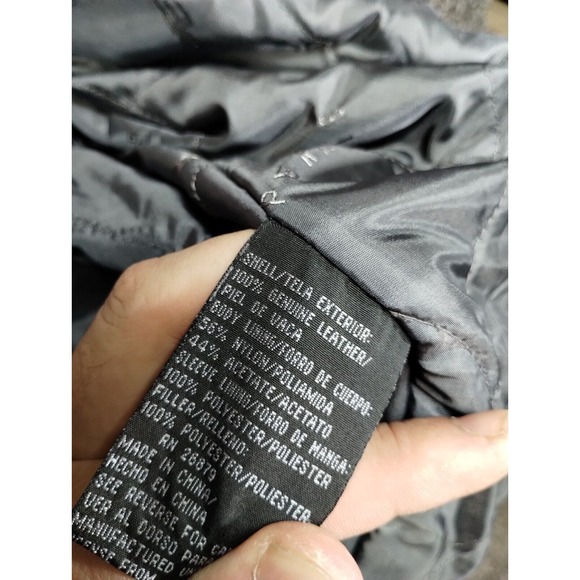 Perry Ellis Portfolio Leather Jacket Men Large Black Quilt Lined Button Front - Picture 8 of 8